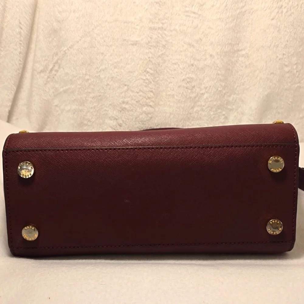 Michael Kors Burgundy Medium Selma Studded Saffiano Satchel - Picture 4 of 14